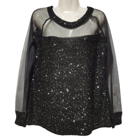 Jeune Jeunesse Black Shimmering Long Sleeve Blouse Top - Picture 1 of 10